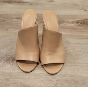 Vince Tan Leather Open-Toe Slide Mules
